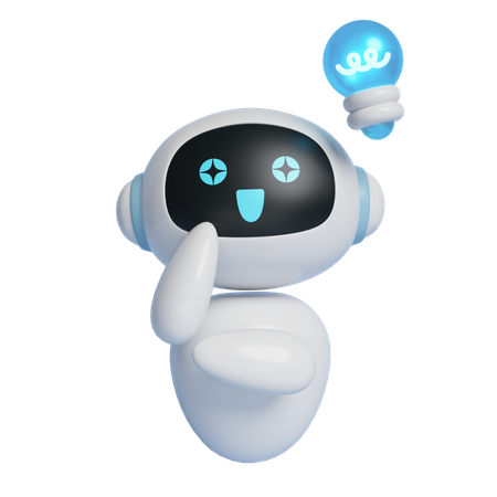 頭の上に電球が浮かんでいるロボットキャラクター  3D Icon