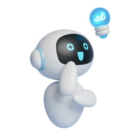 Robot Character With A Light Bulb Floating Above Its Head  3D Icon