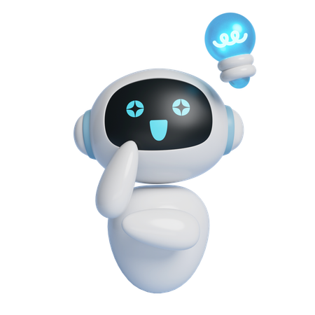 Robot Character With A Light Bulb Floating Above Its Head  3D Icon