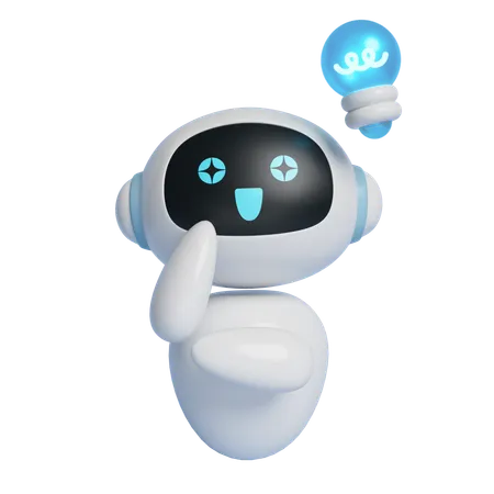 Robot Character With A Light Bulb Floating Above Its Head  3D Icon