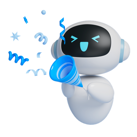 興奮した表情で爆竹を鳴らすロボットキャラクター  3D Icon