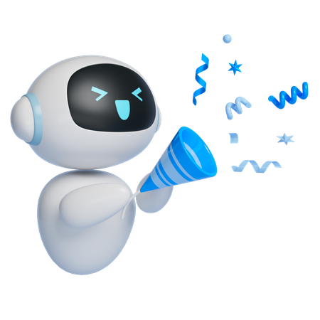 Robot Character With An Excited Expression Popping Firecrackers  3D Icon