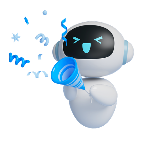 Robot Character With An Excited Expression Popping Firecrackers  3D Icon