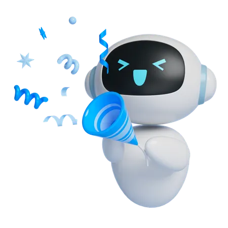 Robot Character With An Excited Expression Popping Firecrackers  3D Icon