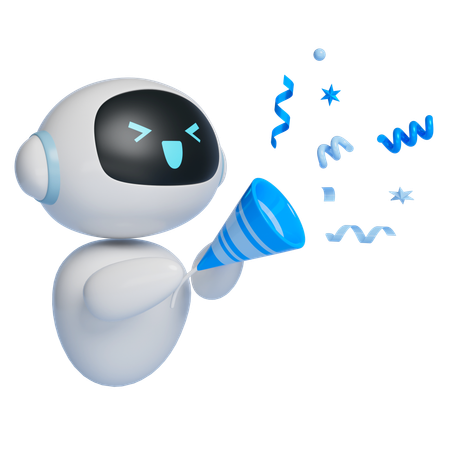 Robot Character With An Excited Expression Popping Firecrackers  3D Icon