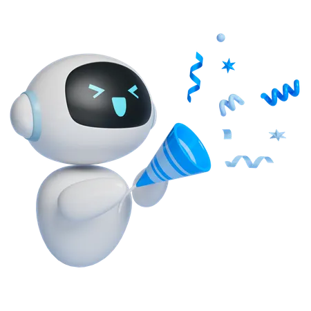 Robot Character With An Excited Expression Popping Firecrackers  3D Icon