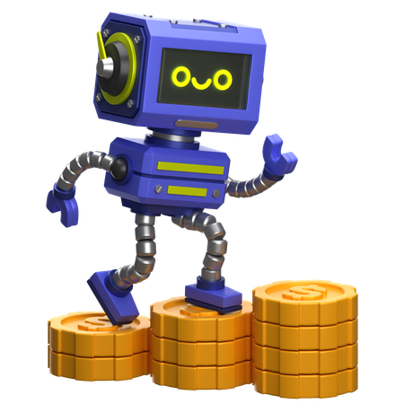 Robot Climbs Coin Ladder  3D Icon