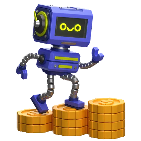 Robot Climbs Coin Ladder  3D Icon