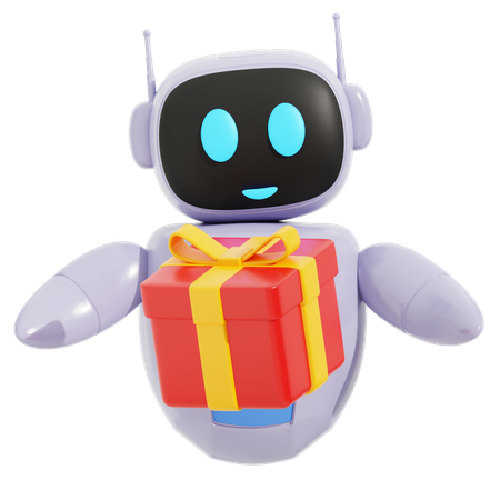 Robot con caja de regalo  3D Icon