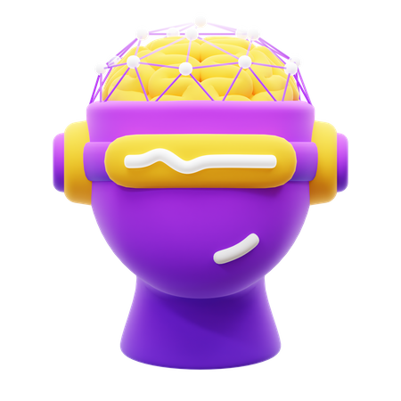 Robot con cerebro humano  3D Icon
