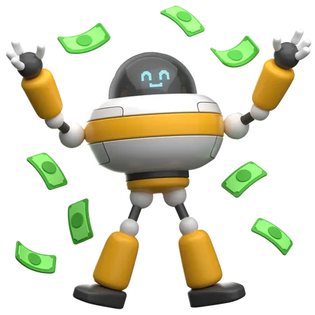 Robot con dinero cayendo  3D Illustration