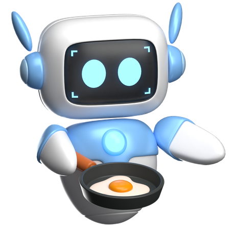 Robot Cooking Fried Egg  3D Illustration