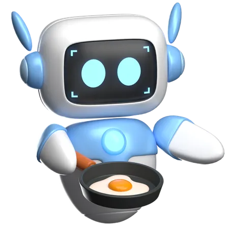 Robot Cooking Fried Egg  3D Illustration