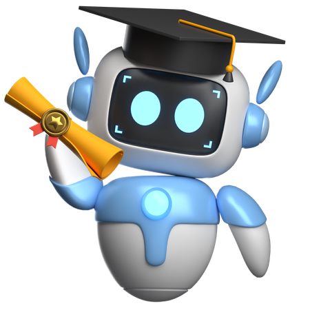 Robot de graduación sosteniendo diploma  3D Illustration