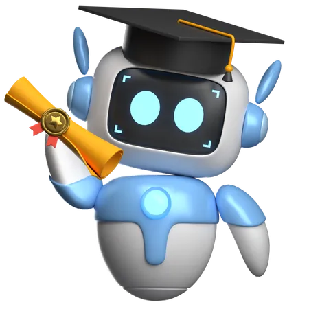 Robot de graduación sosteniendo diploma  3D Illustration