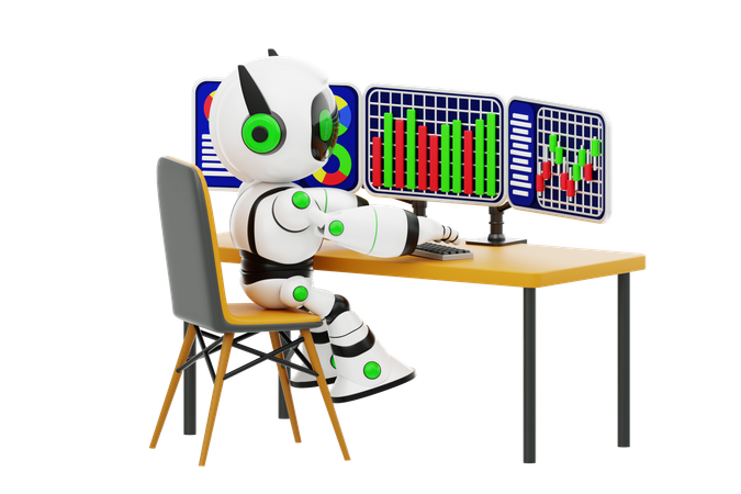 Robot de oficina analizando datos  3D Icon
