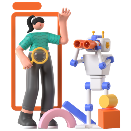 Robot doing Object Recognition  3D Illustration