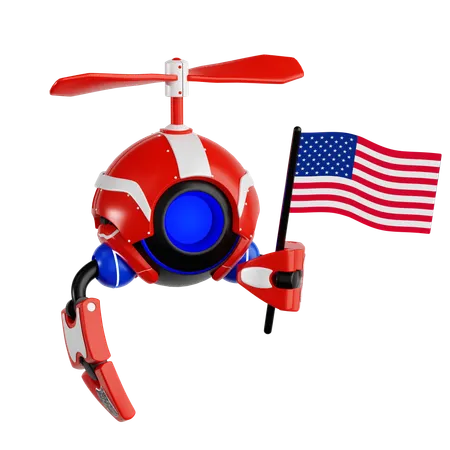 Robot Drone Holding American Flag  3D Icon