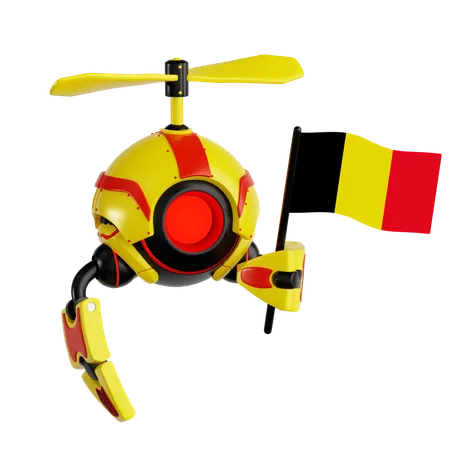 Robot Drone Holding Belgium Flag  3D Icon