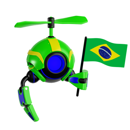 Robot Drone Holding Brazil Flag  3D Icon