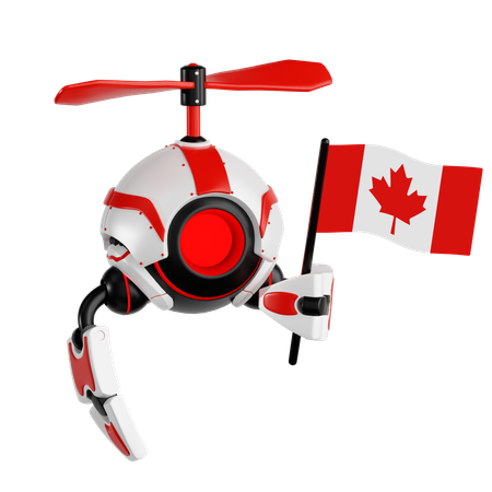 Robot Drone Holding Canadian Flag  3D Icon