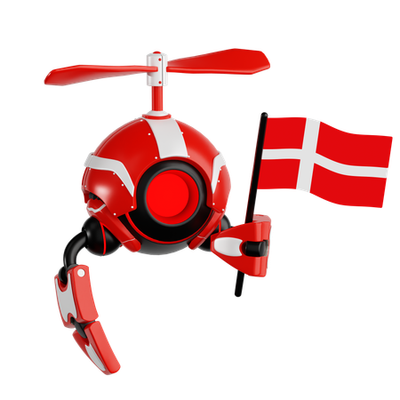 Robot Drone Holding Denmark Flag  3D Icon