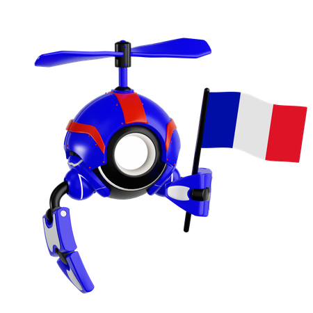 フランス国旗を掲げるロボットドローン  3D Icon