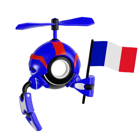 Robot Drone Holding French Flag  3D Icon