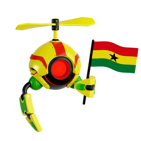 Robot Drone Holding Ghana Flag  3D Icon