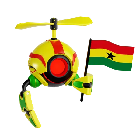 Robot Drone Holding Ghana Flag  3D Icon