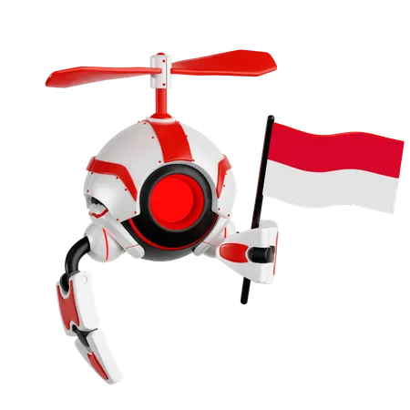 Robot Drone Holding Indonesian Flag  3D Icon