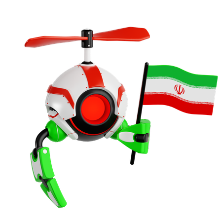 Robot Drone Holding Iran Flag  3D Icon