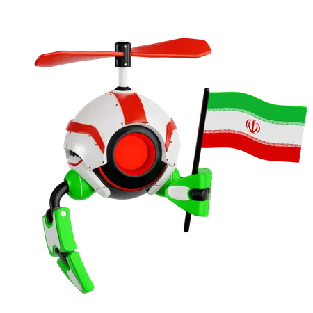 Robot Drone Holding Iran Flag  3D Icon