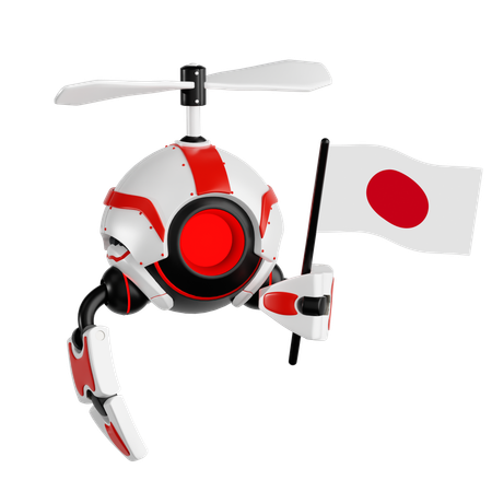 日本の国旗を掲げるロボットドローン  3D Icon