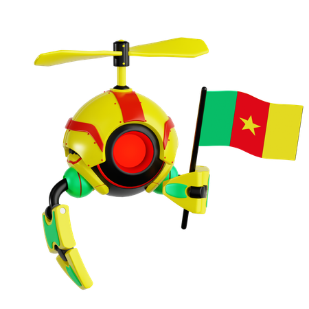 Robot Drone Holding Kamerun Flag  3D Icon