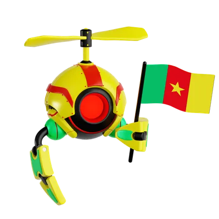 Robot Drone Holding Kamerun Flag  3D Icon