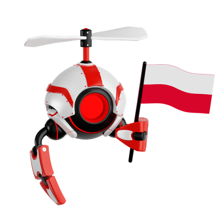 Robot Drone Holding Polish Flag  3D Icon