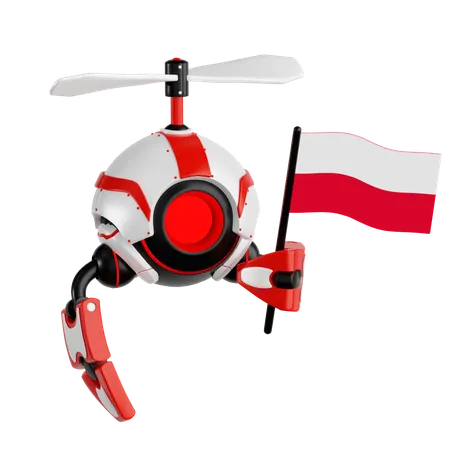 Robot Drone Holding Polish Flag  3D Icon