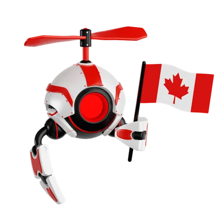 Dron robot sosteniendo la bandera canadiense  3D Icon