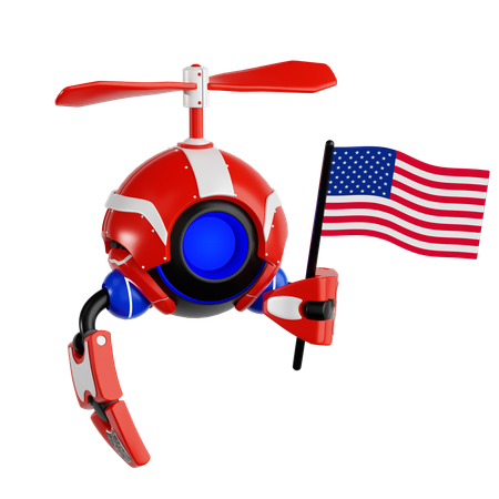 Dron robot sosteniendo la bandera estadounidense  3D Icon