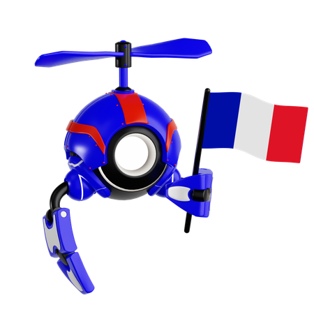 Dron robot sosteniendo la bandera francesa  3D Icon