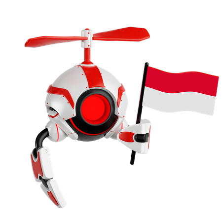 Dron robot sosteniendo una bandera de Indonesia  3D Icon