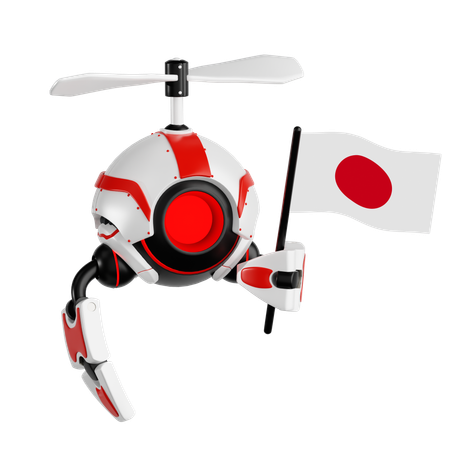 Dron robot sosteniendo una bandera japonesa  3D Icon