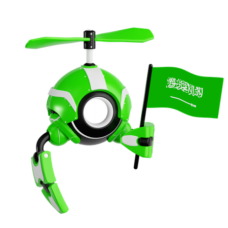 Dron robot sosteniendo la bandera de Arabia Saudita  3D Icon