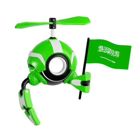 Dron robot sosteniendo la bandera de Arabia Saudita  3D Icon