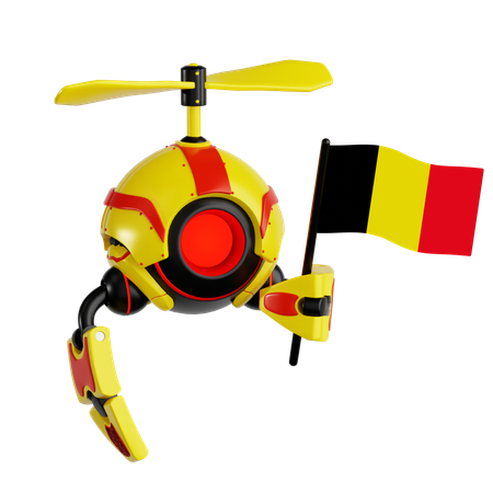 Dron robot sosteniendo la bandera de Bélgica  3D Icon