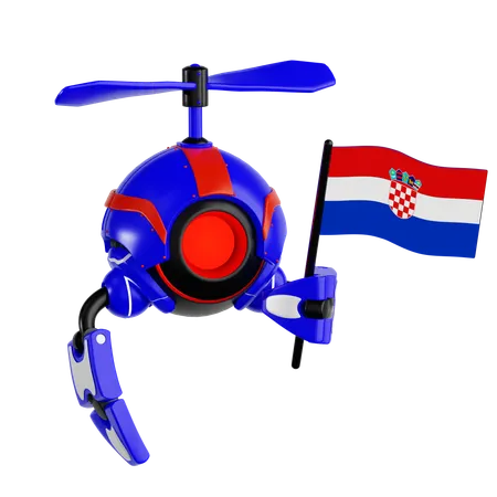 Dron robot sosteniendo la bandera de Croacia  3D Icon