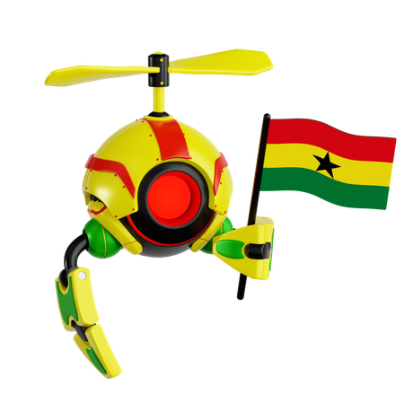 Dron robot sosteniendo la bandera de Ghana  3D Icon