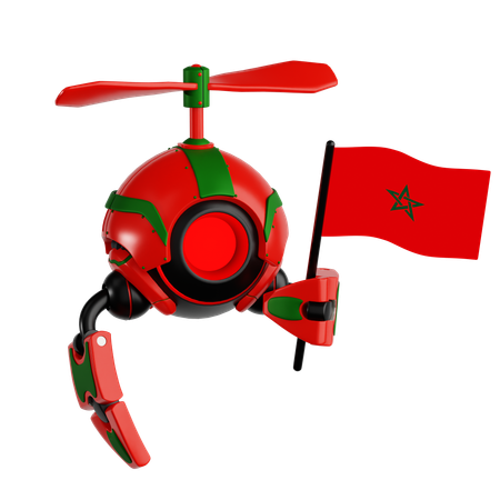 Dron robot sosteniendo la bandera de Marruecos  3D Icon