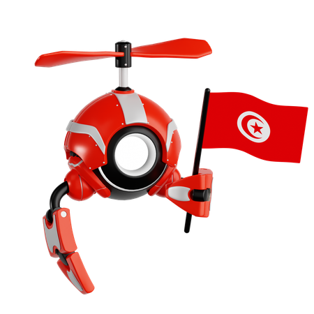 Dron robot sosteniendo la bandera de Túnez  3D Icon